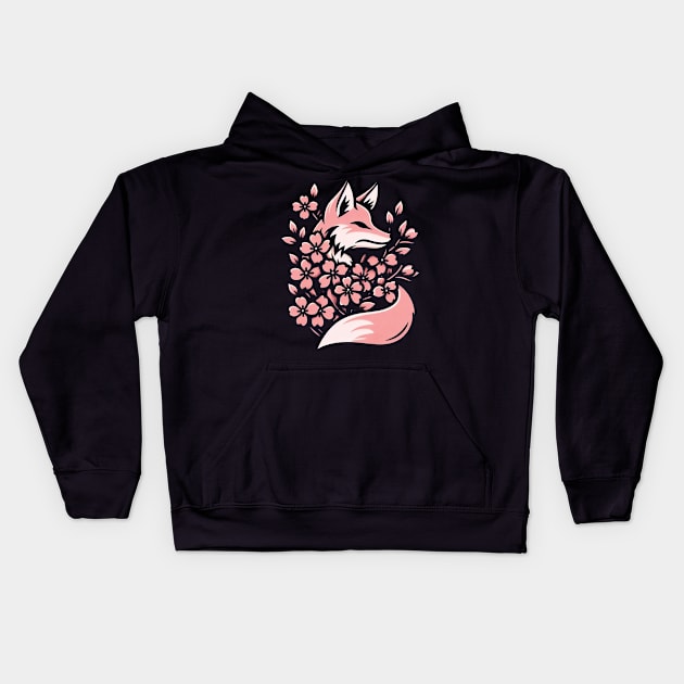 Cherry Blossom Fox Kids Hoodie by Trendsdk